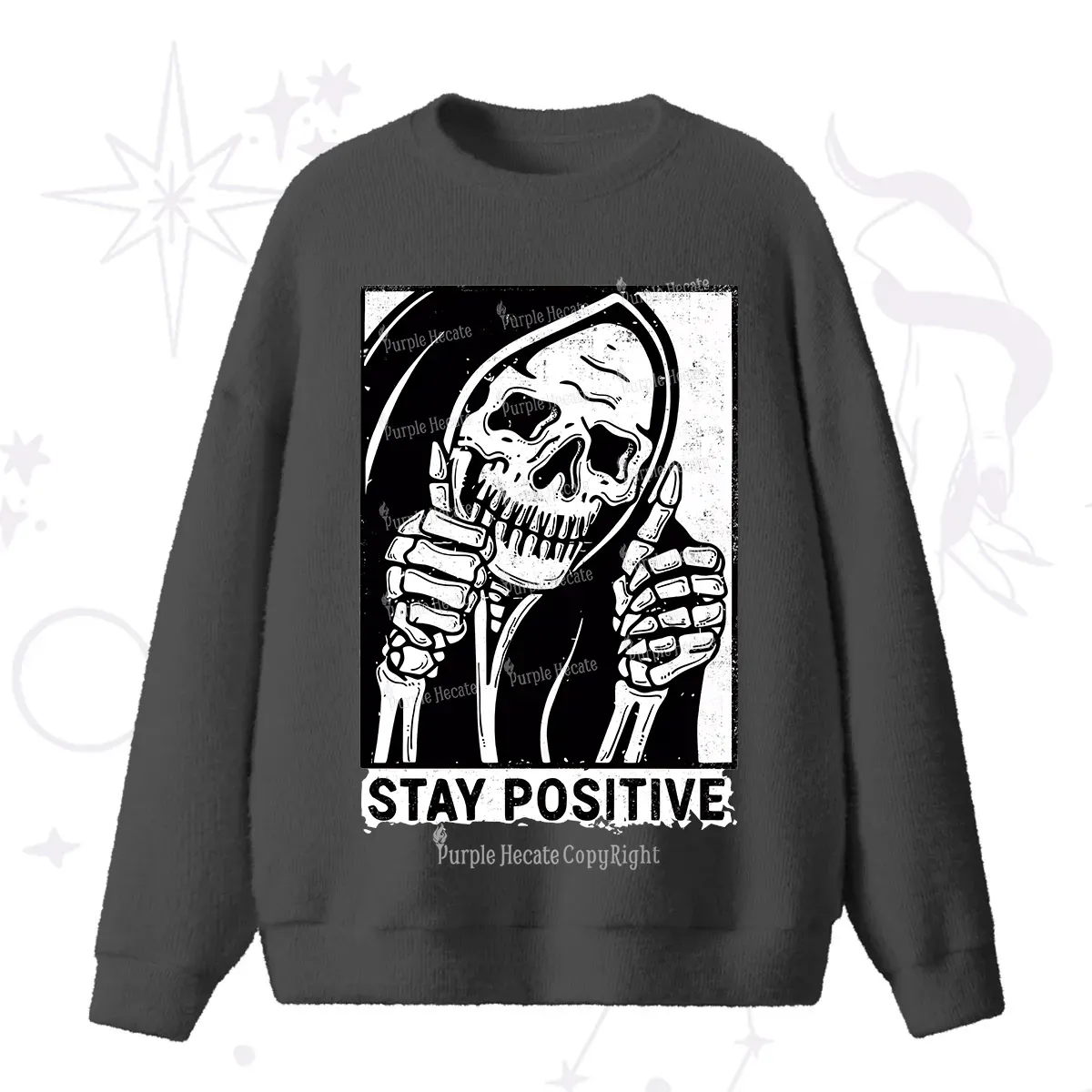 Purplehecate Stay Positive Fuzzy Ugly Sweater