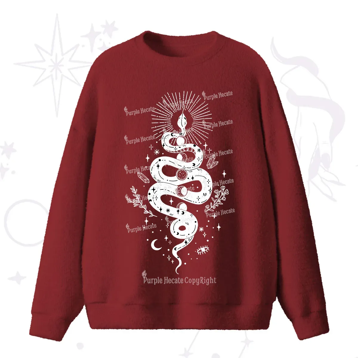 Purplehecate Mystical Moon Phases Snake Fuzzy Ugly Sweater