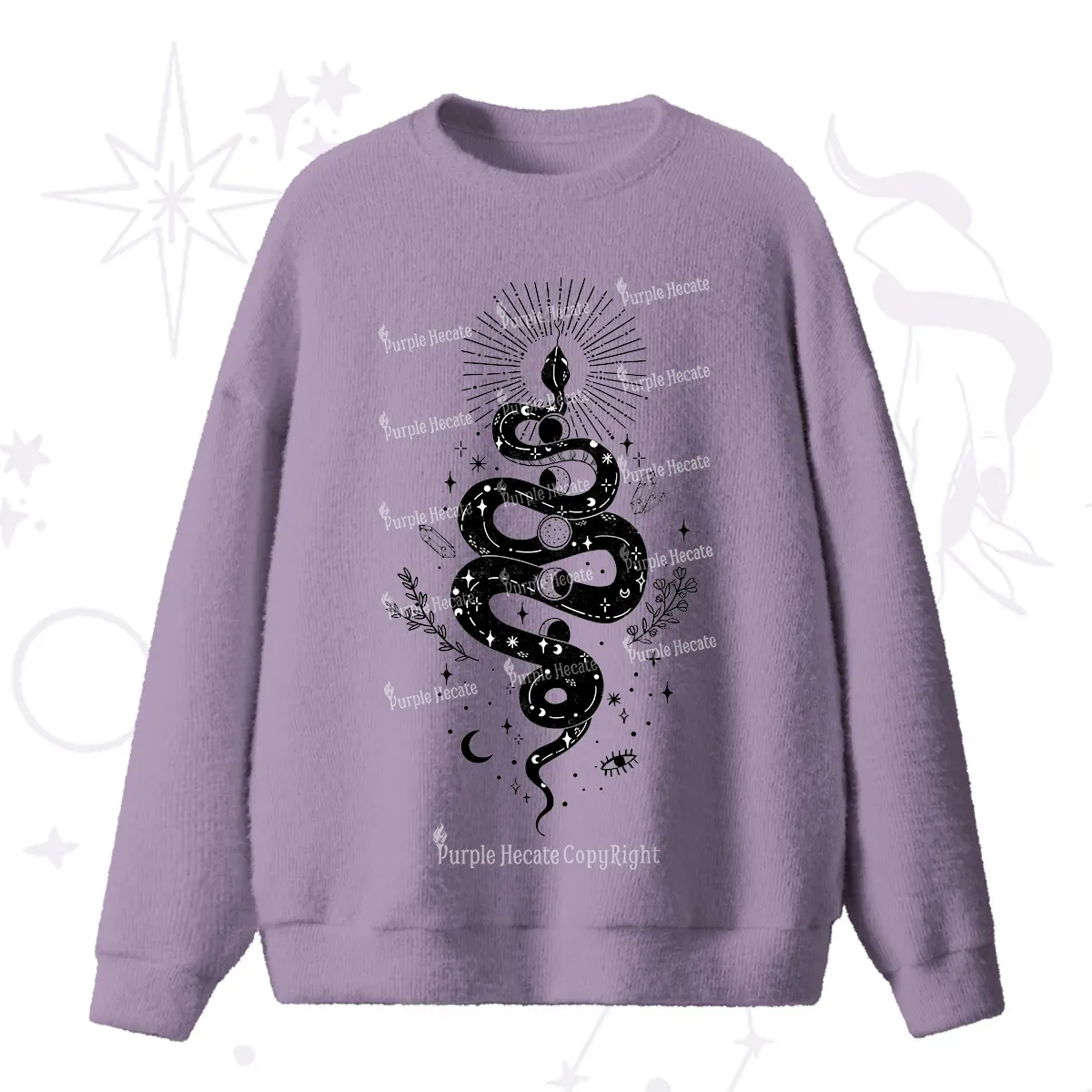 Purplehecate Mystical Moon Phases Snake Fuzzy Ugly Sweater
