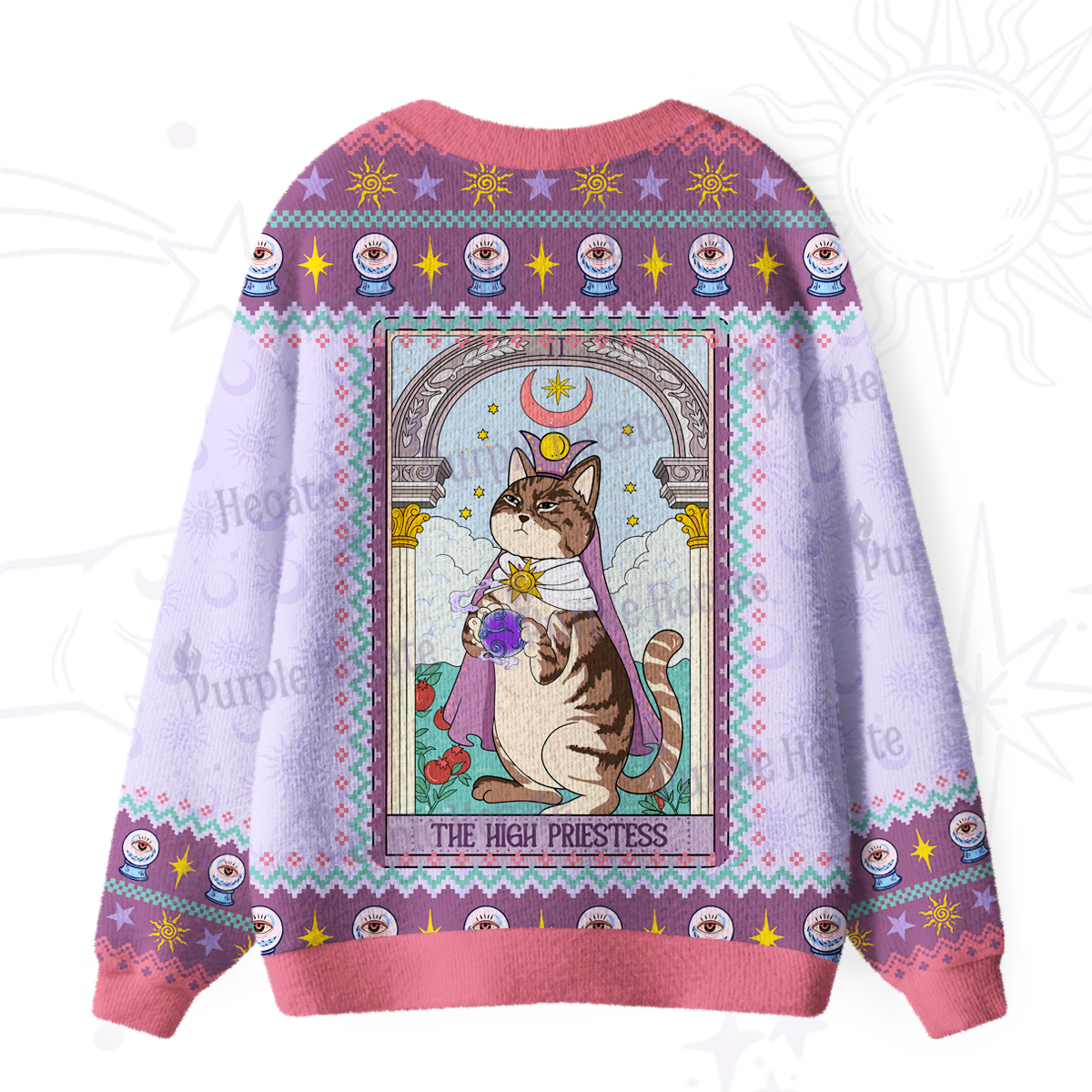 Purplehecate The High Priestess Cat Tarot Ugly Cardigan Sweaters