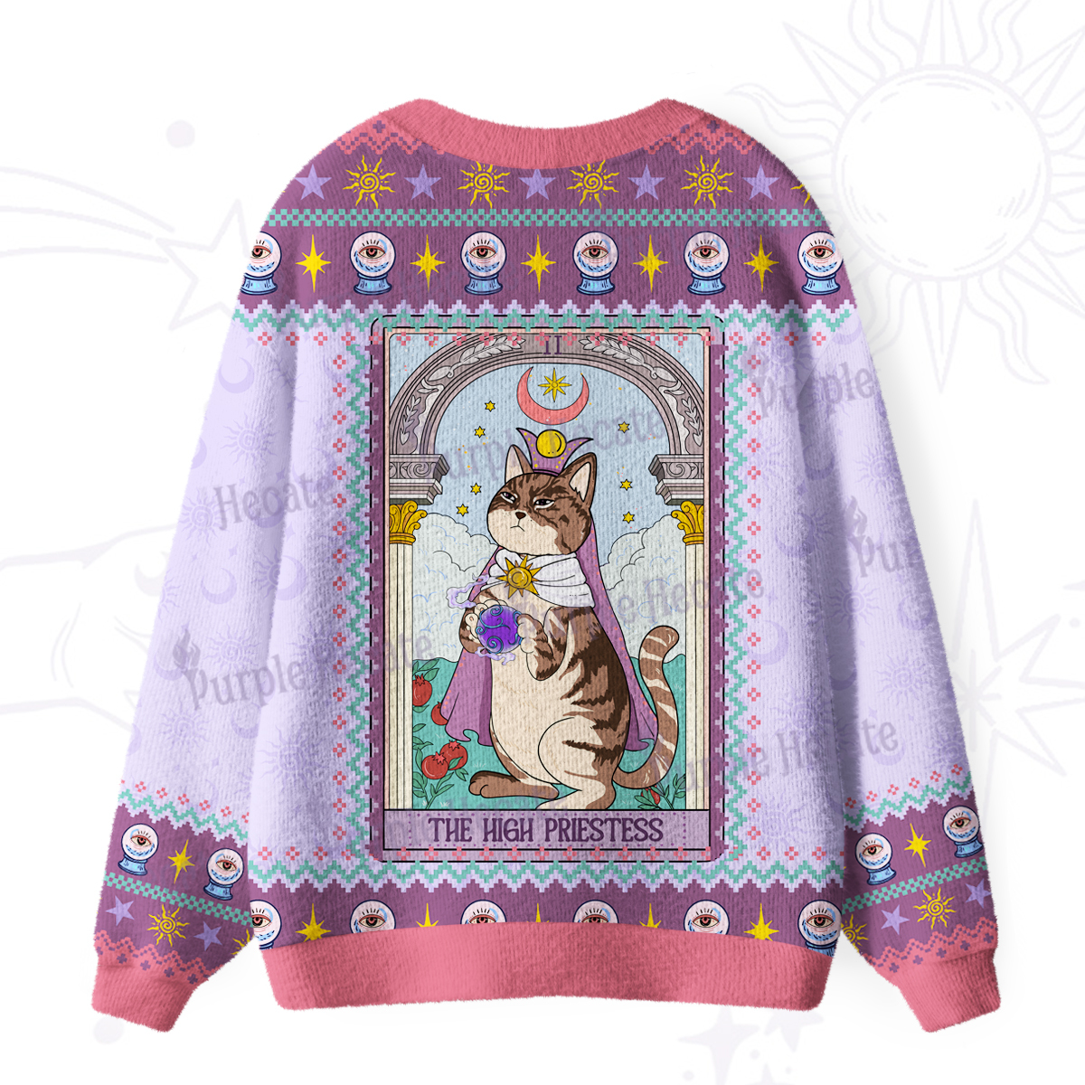 Purplehecate The High Priestess Cat Tarot Ugly Cardigan Sweaters