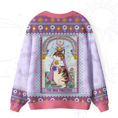Purplehecate The High Priestess Cat Tarot Ugly Cardigan Sweaters
