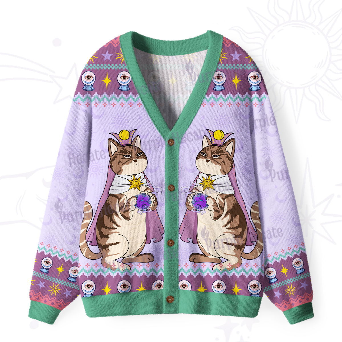 Purplehecate The High Priestess Cat Tarot Ugly Cardigan Sweaters