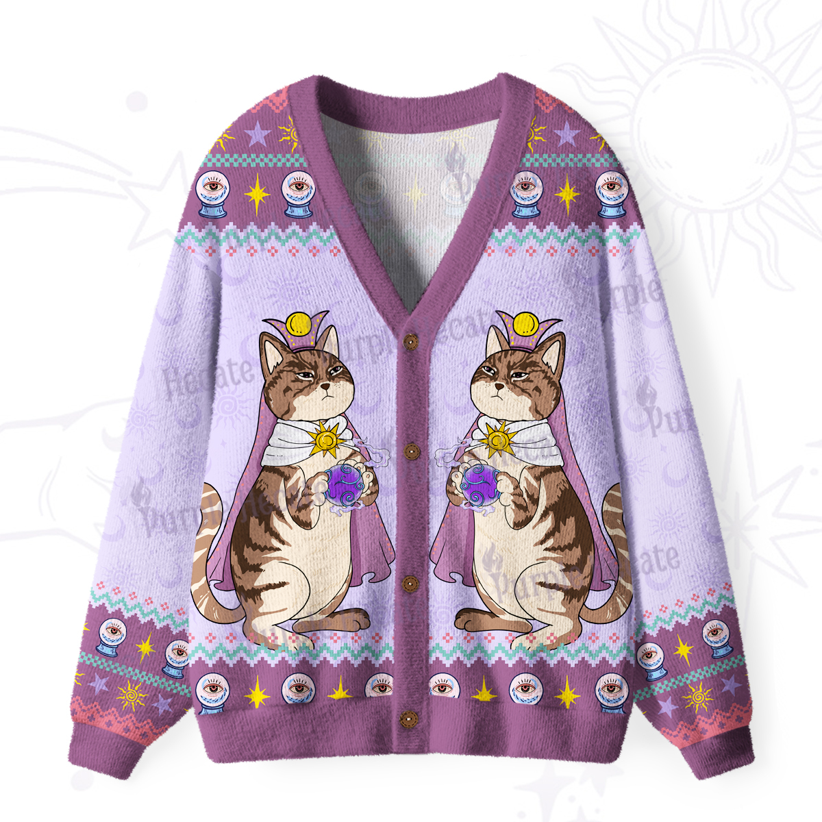 Purplehecate The High Priestess Cat Tarot Ugly Cardigan Sweaters