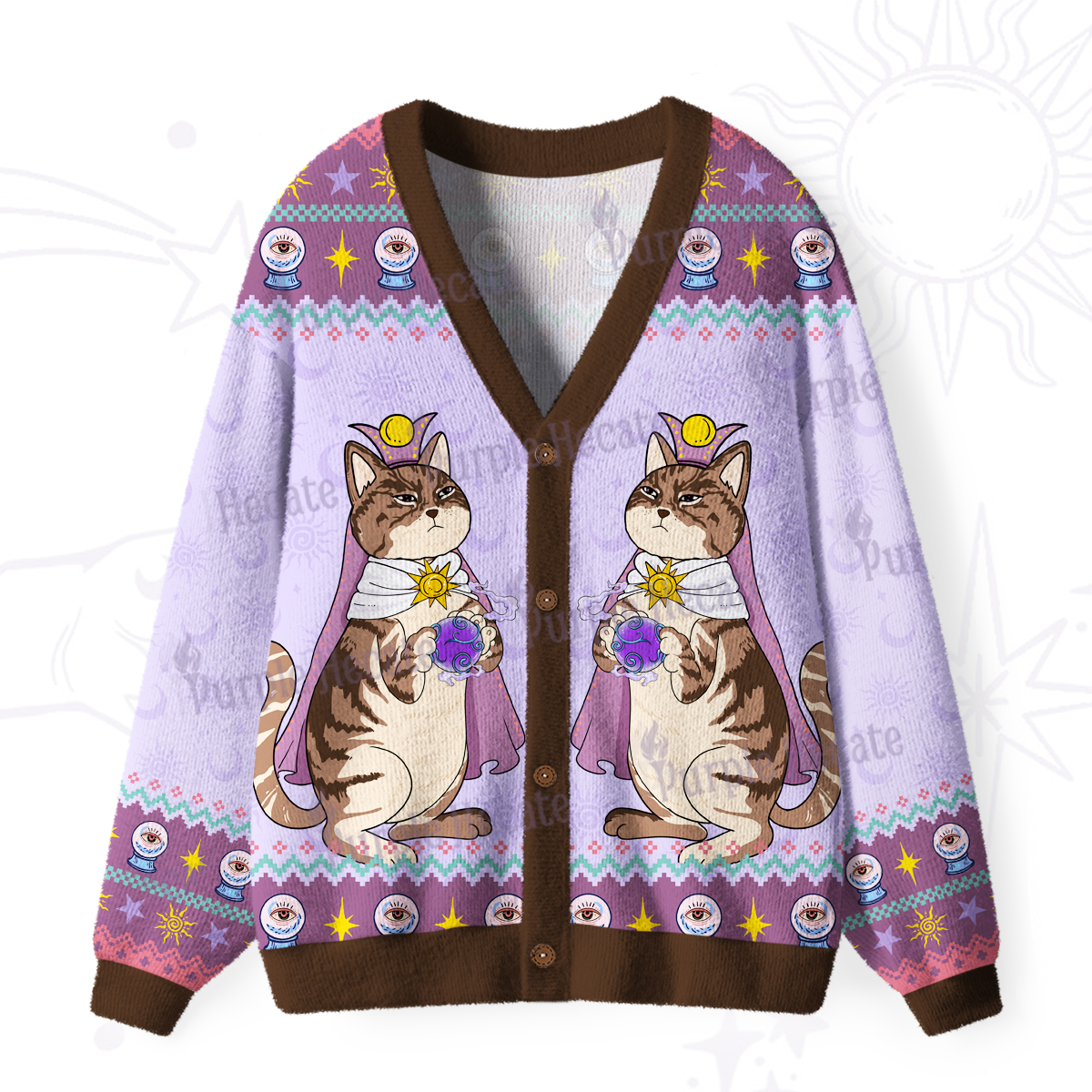 Purplehecate The High Priestess Cat Tarot Ugly Cardigan Sweaters