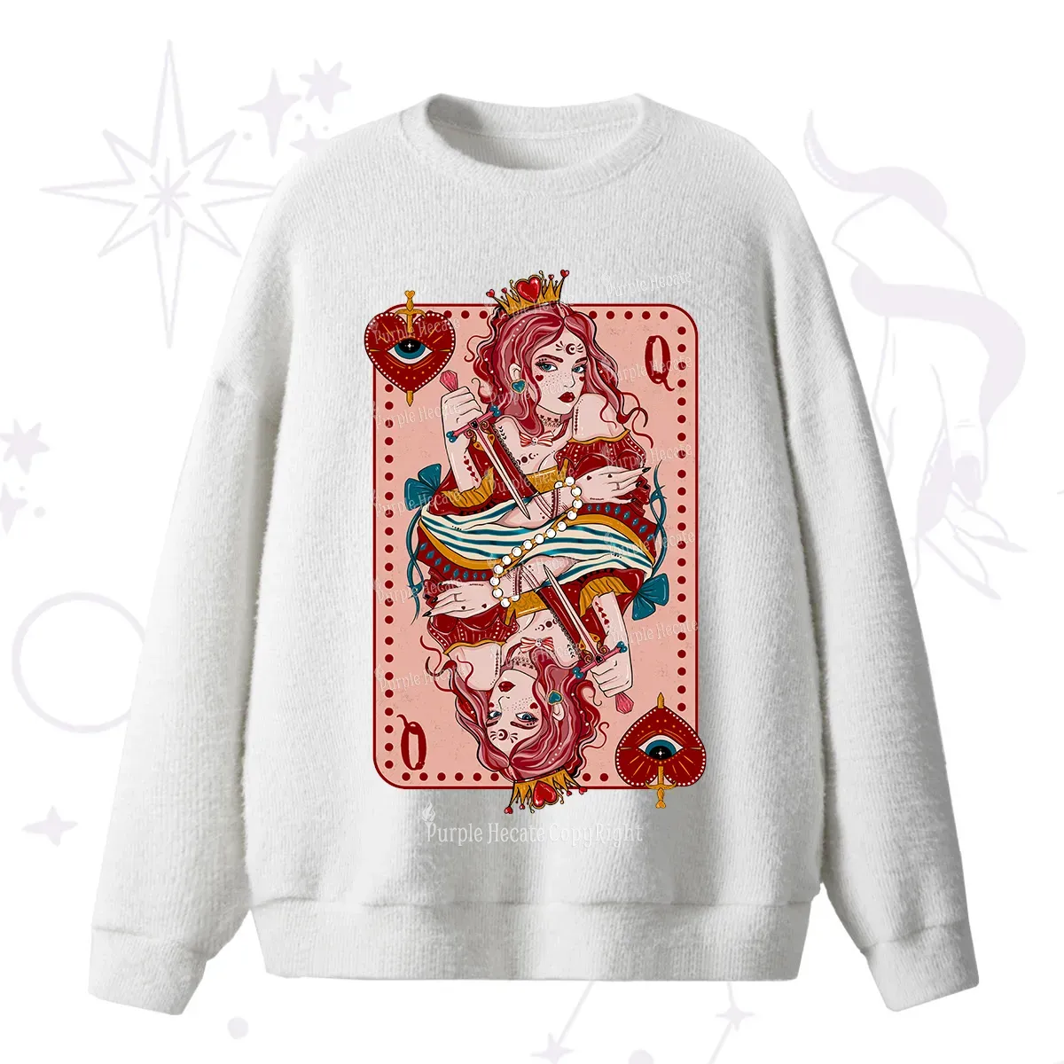 Purplehecate Queen of Hearts Fuzzy Ugly Sweater