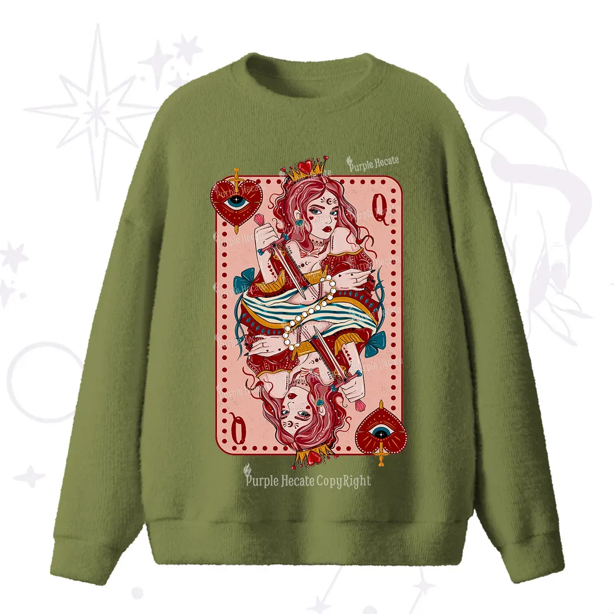 Purplehecate Queen of Hearts Fuzzy Ugly Sweater