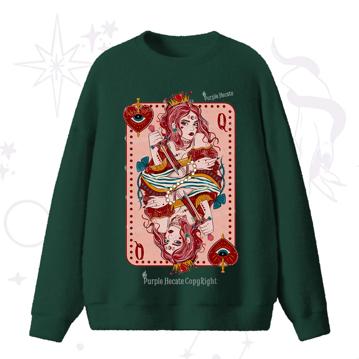 Purplehecate Queen of Hearts Fuzzy Ugly Sweater