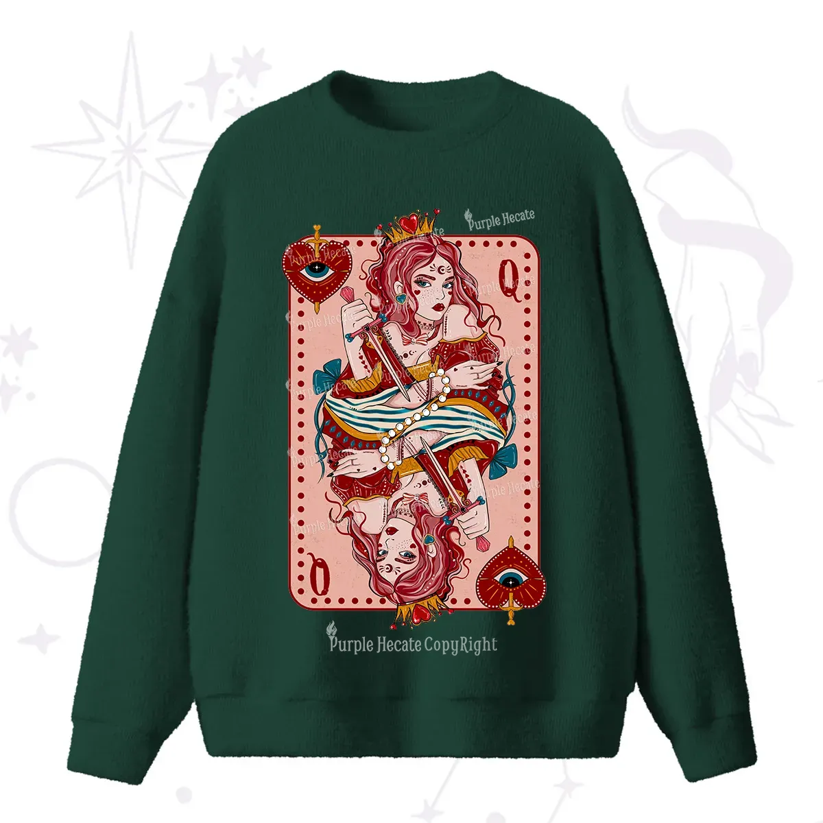 Purplehecate Queen of Hearts Fuzzy Ugly Sweater