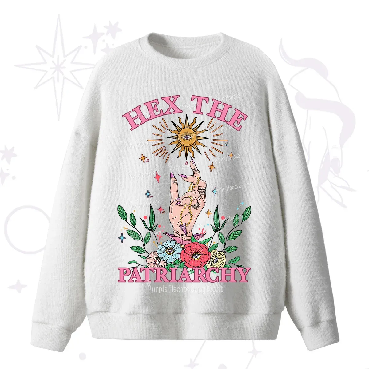 Purplehecate Hex The Patriarchy Witchy Fuzzy Ugly Sweater