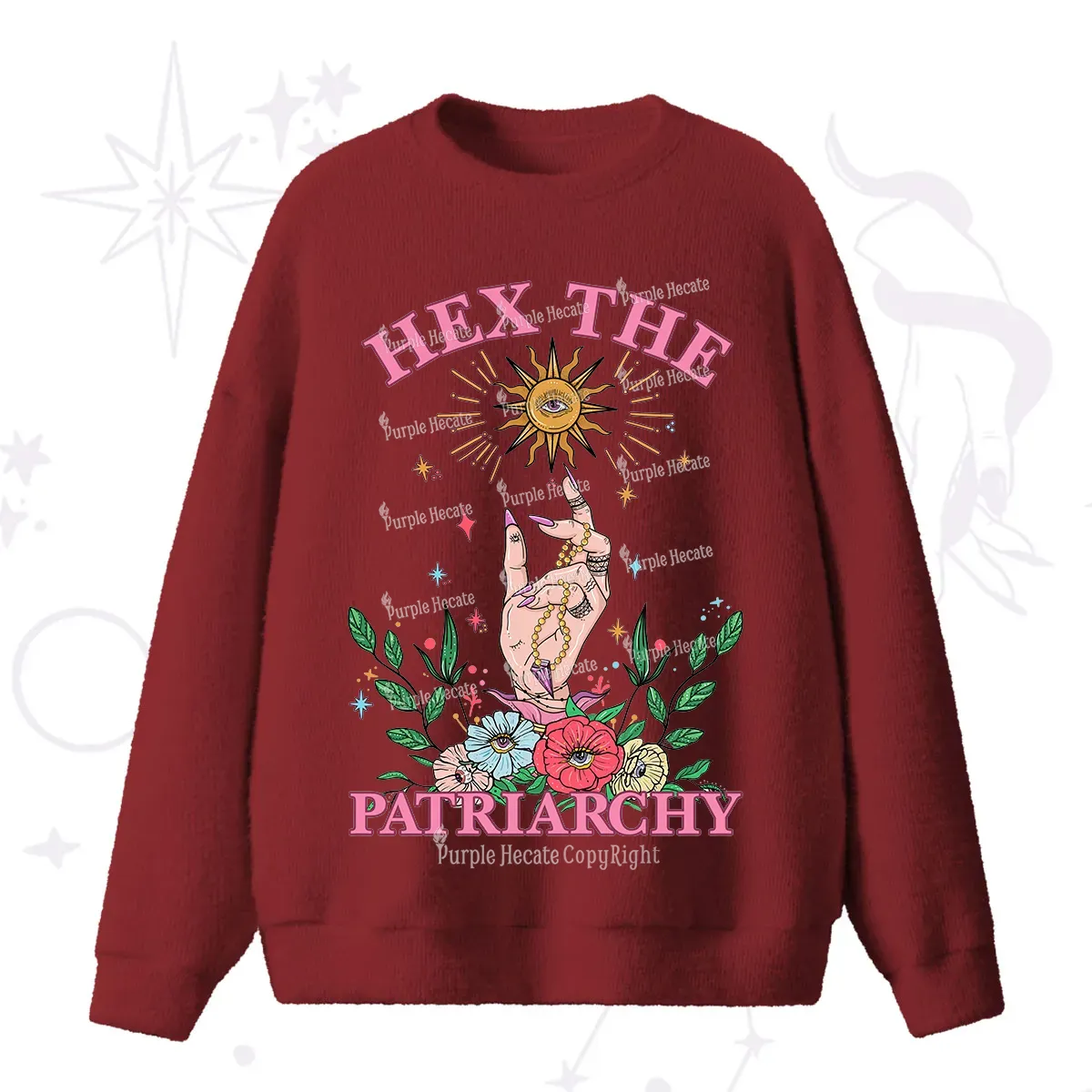 Purplehecate Hex The Patriarchy Witchy Fuzzy Ugly Sweater