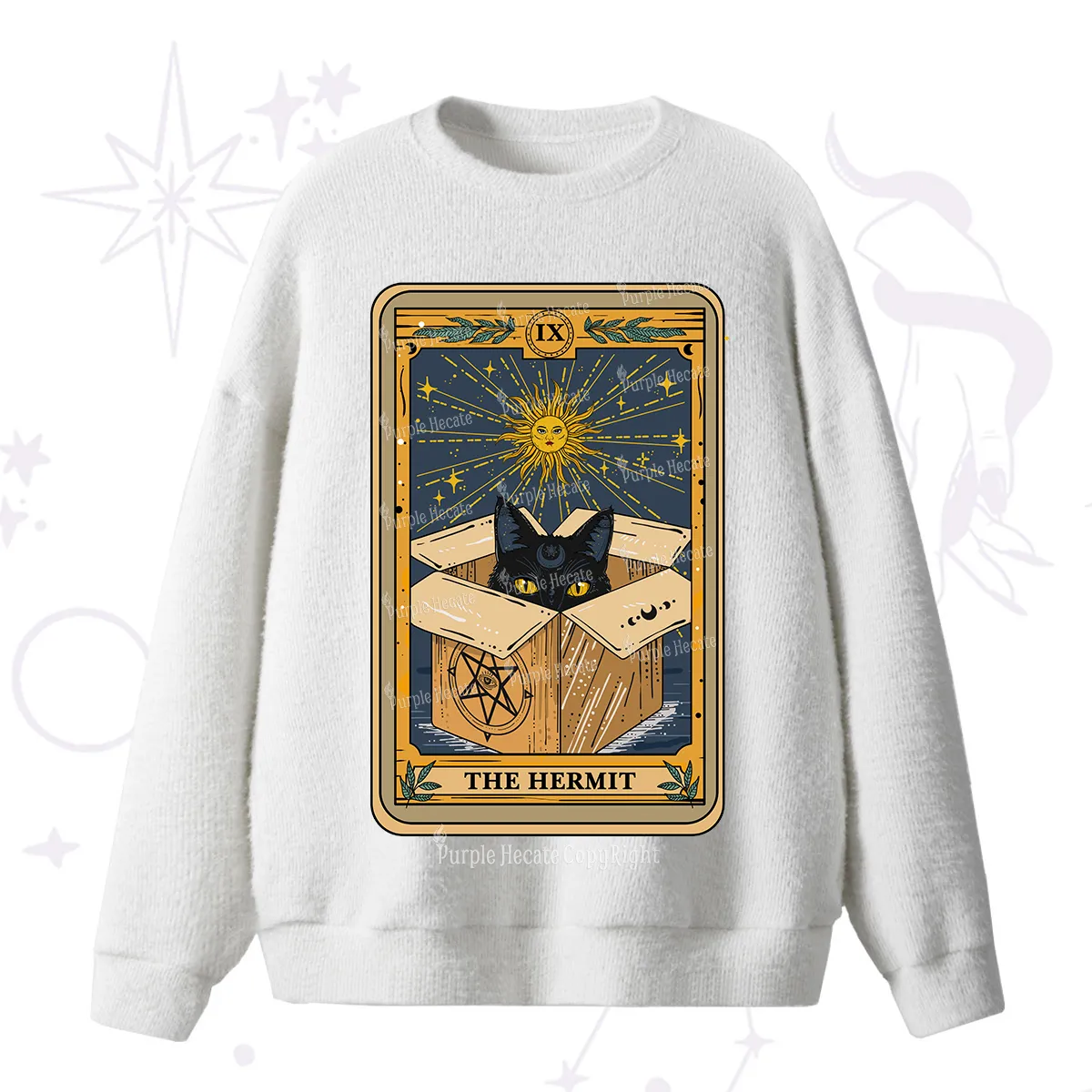 Purplehecate The Hermit Cat Tarot Card Fuzzy Ugly Sweater