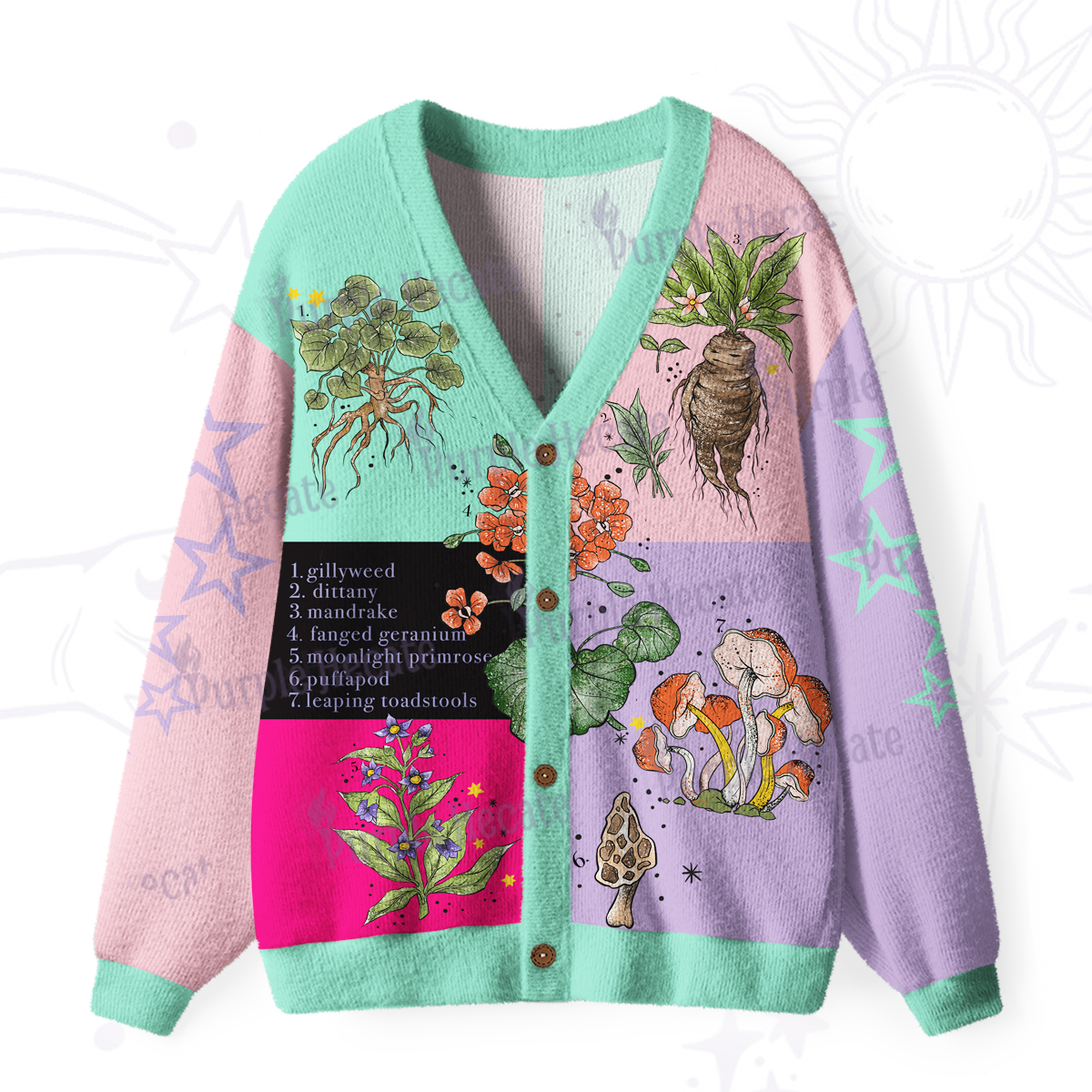 Purplehecate Magical Herbcraft Ugly Cardigan Sweaters