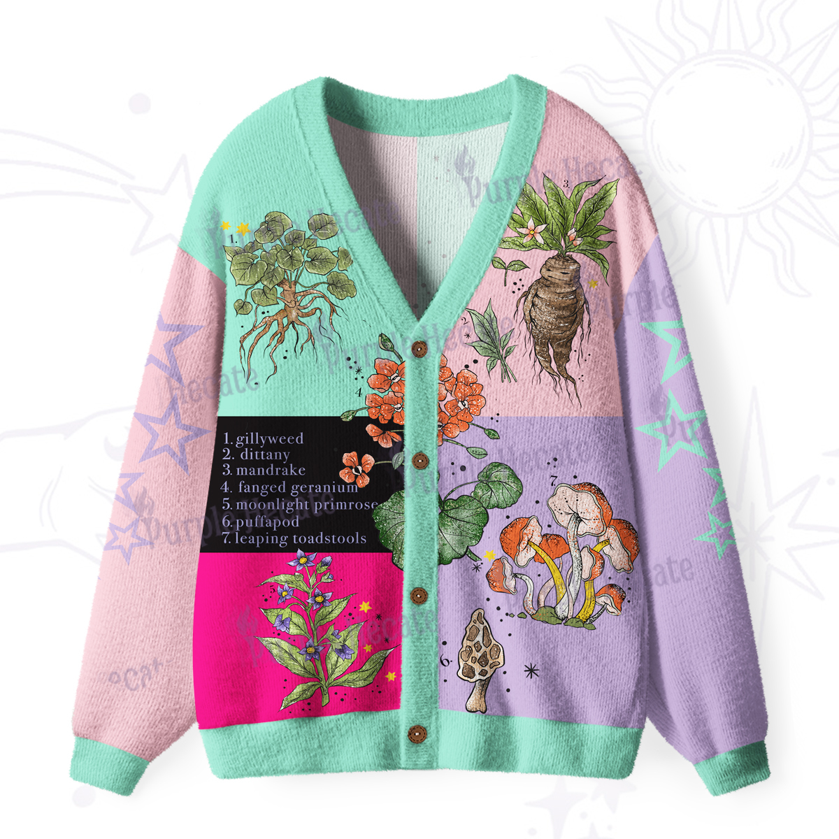 Purplehecate Magical Herbcraft Ugly Cardigan Sweaters