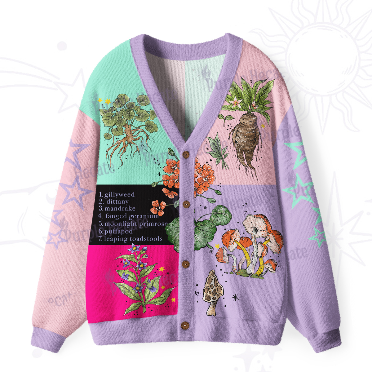 Purplehecate Magical Herbcraft Ugly Cardigan Sweaters