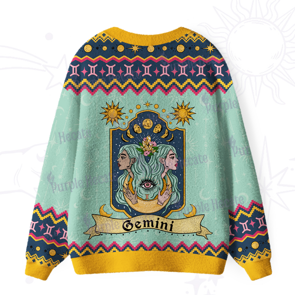 Purplehecate Gemini Zodiac Ugly Cardigan Sweaters