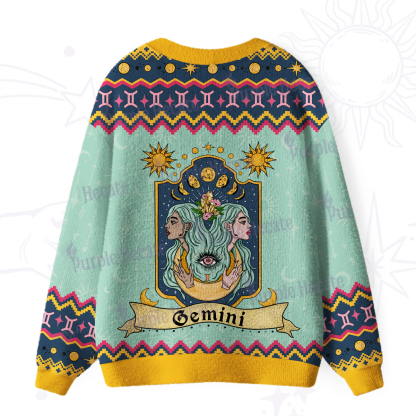 Purplehecate Gemini Zodiac Ugly Cardigan Sweaters