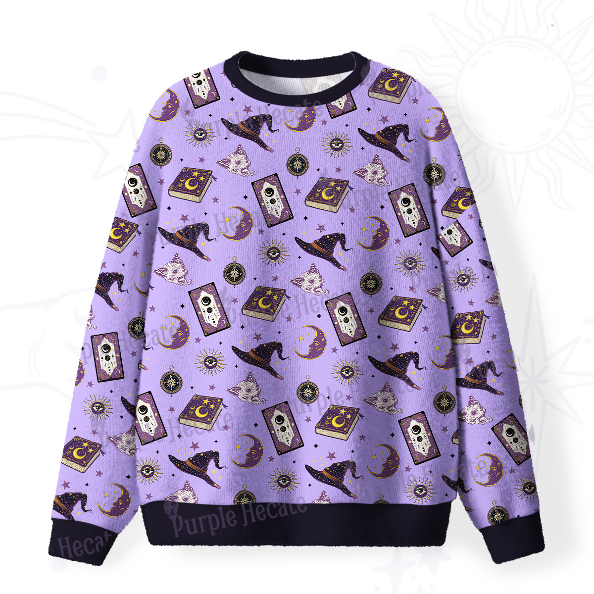 Purplehecate Midnight Witch Tarot Fuzzy Ugly Christmas Sweatshirt