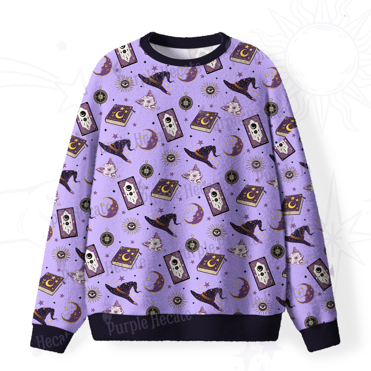 Purplehecate Midnight Witch Tarot Fuzzy Ugly Christmas Sweatshirt