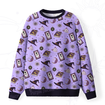 Purplehecate Midnight Witch Tarot Fuzzy Ugly Christmas Sweatshirt