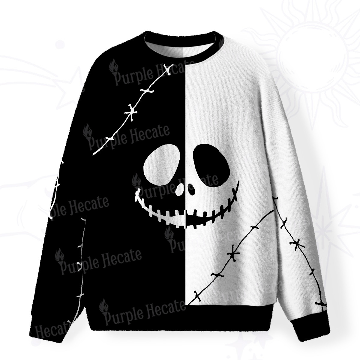 Purplehecate Grim Skeleton King Fuzzy Ugly Christmas Sweatshirt