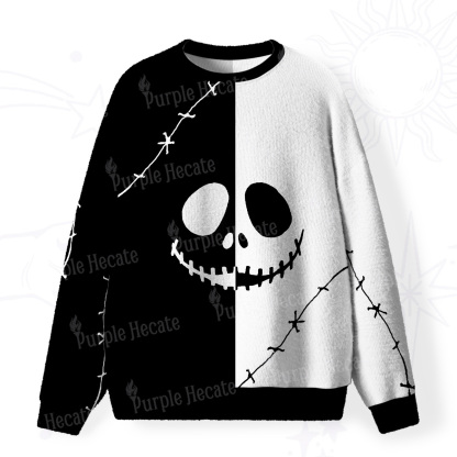 Purplehecate Grim Skeleton King Fuzzy Ugly Christmas Sweatshirt