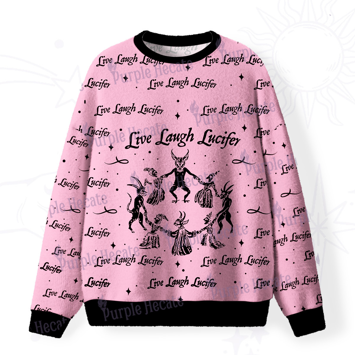Purplehecate Live Laugh Lucifer Fuzzy Ugly Christmas Sweatshirt