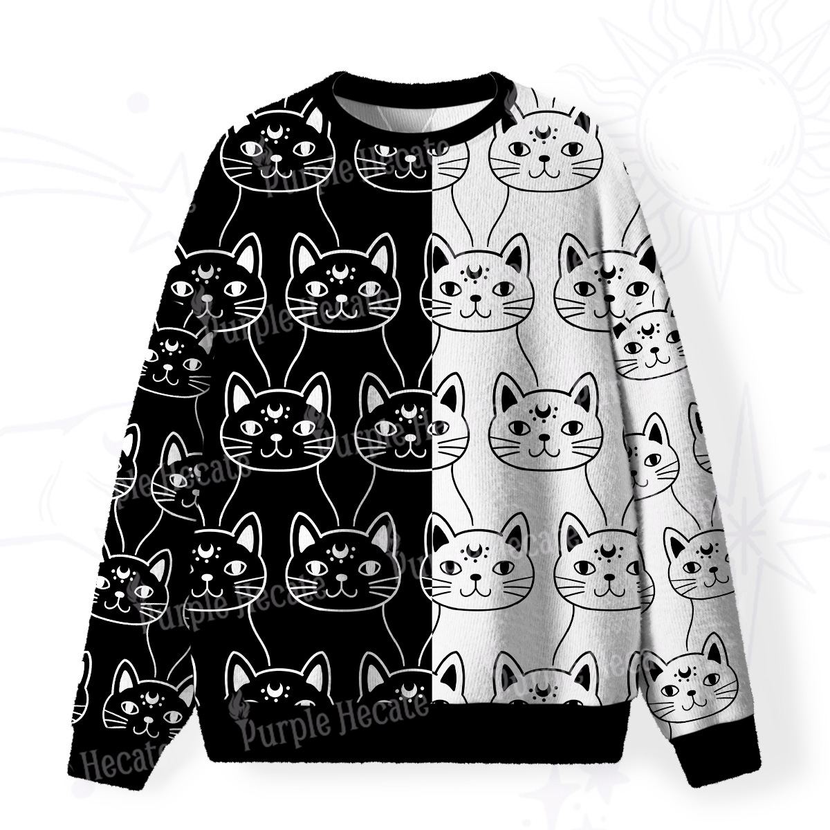 Purplehecate Sketchy Cat Fuzzy Ugly Christmas Sweatshirt