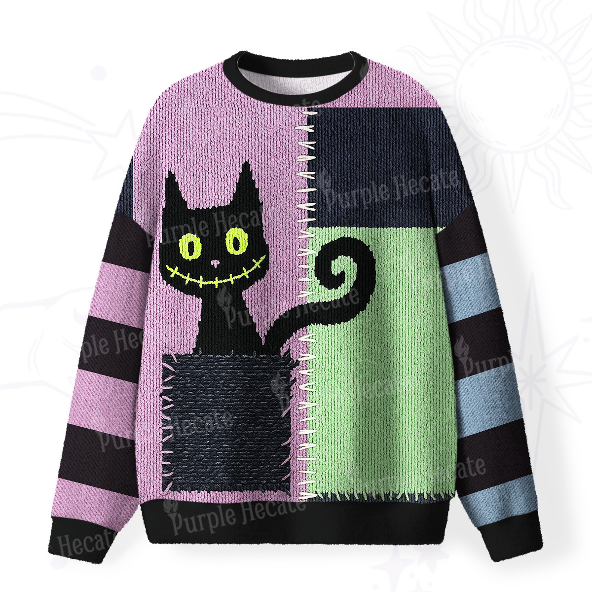 Purplehecate Monster Black Cat Fuzzy Ugly Christmas Sweatshirt