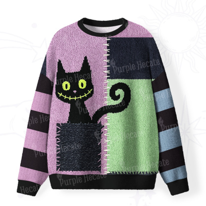 Purplehecate Monster Black Cat Fuzzy Ugly Christmas Sweatshirt
