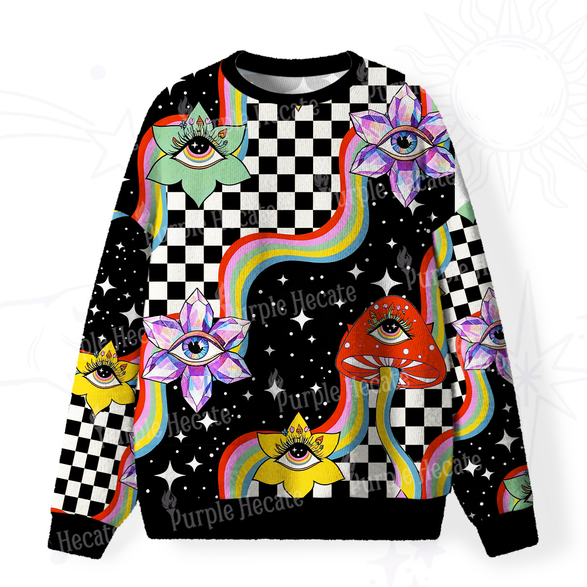 Purplehecate Enchanted Mushroom Eye Blossom Fuzzy Ugly Christmas Sweatshirt