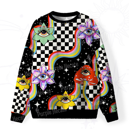 Purplehecate Enchanted Mushroom Eye Blossom Fuzzy Ugly Christmas Sweatshirt