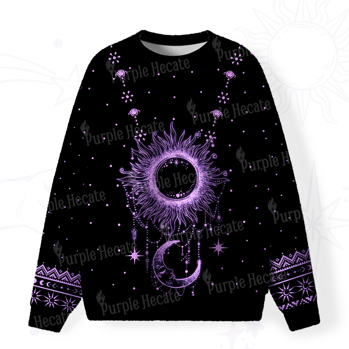 Purplehecate Radiance Of Sun And Moon Fuzzy Ugly Christmas Sweatshirt