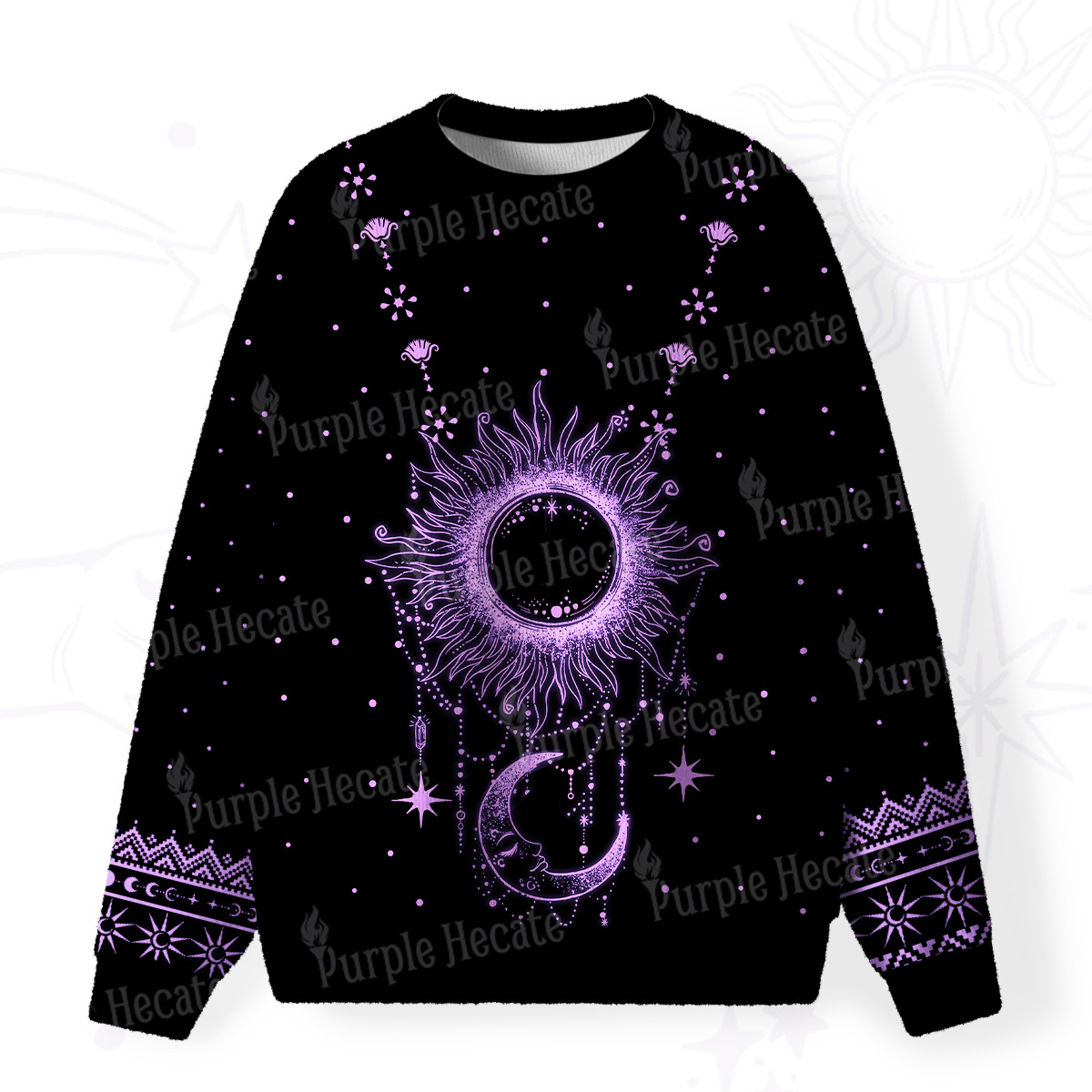 Purplehecate Radiance Of Sun And Moon Fuzzy Ugly Christmas Sweatshirt