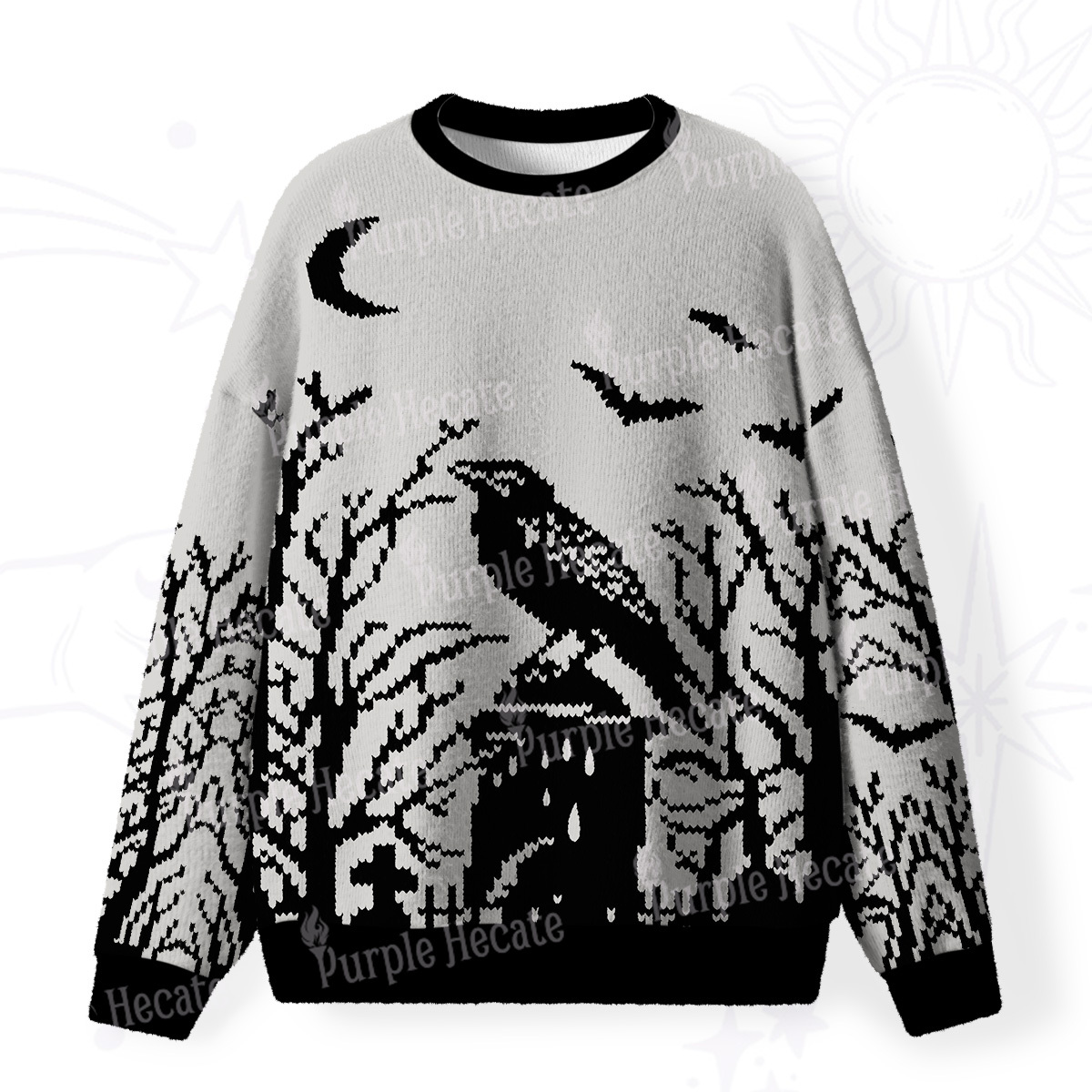 Purplehecate Ravens Over the Spooky Graveyard Fuzzy Ugly Christmas Sweatshirt