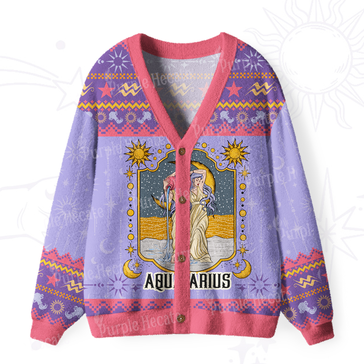 Purplehecate Aquarius Zodiac Ugly Cardigan Sweaters
