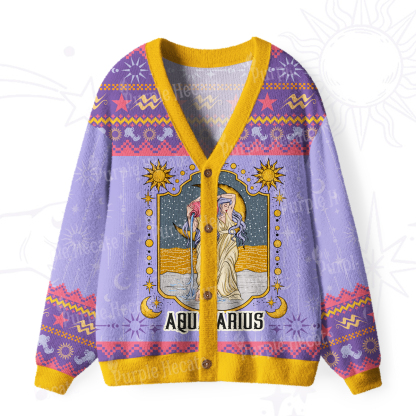 Purplehecate Aquarius Zodiac Ugly Cardigan Sweaters