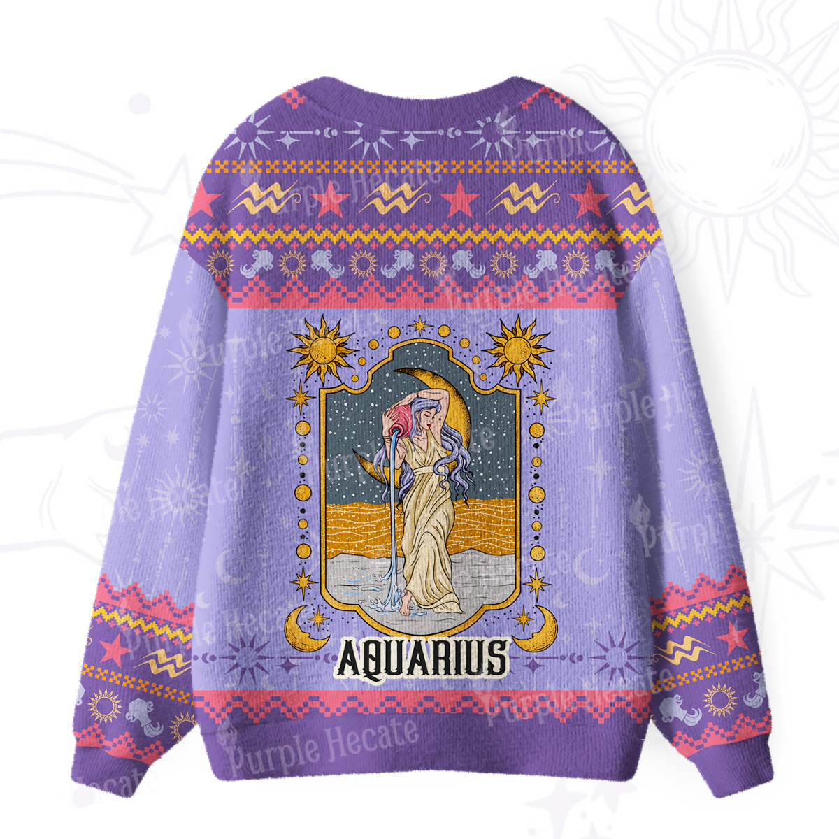 Purplehecate Aquarius Zodiac Ugly Cardigan Sweaters