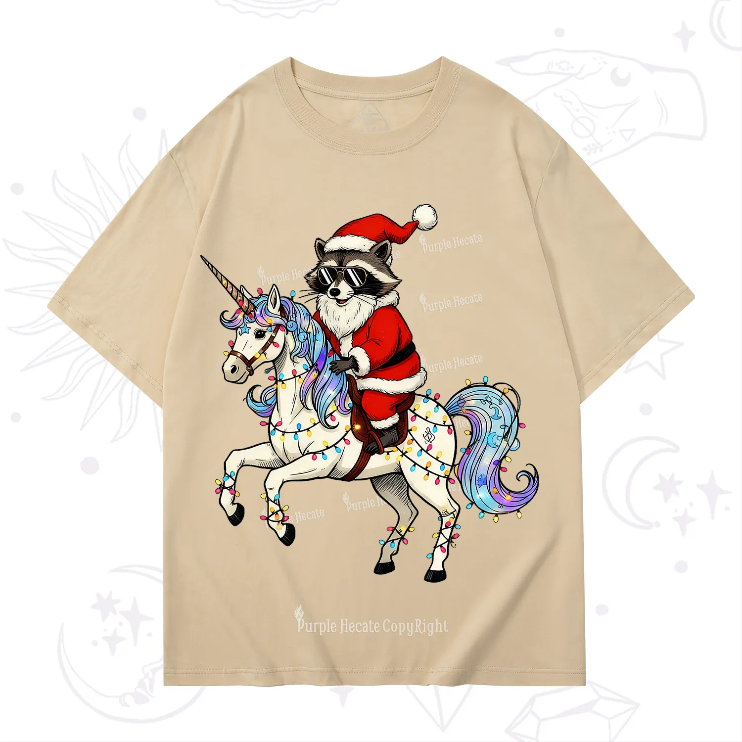 Purplehecate Santa Raccoon Riding Unicorn Tee Christmas T-Shirt