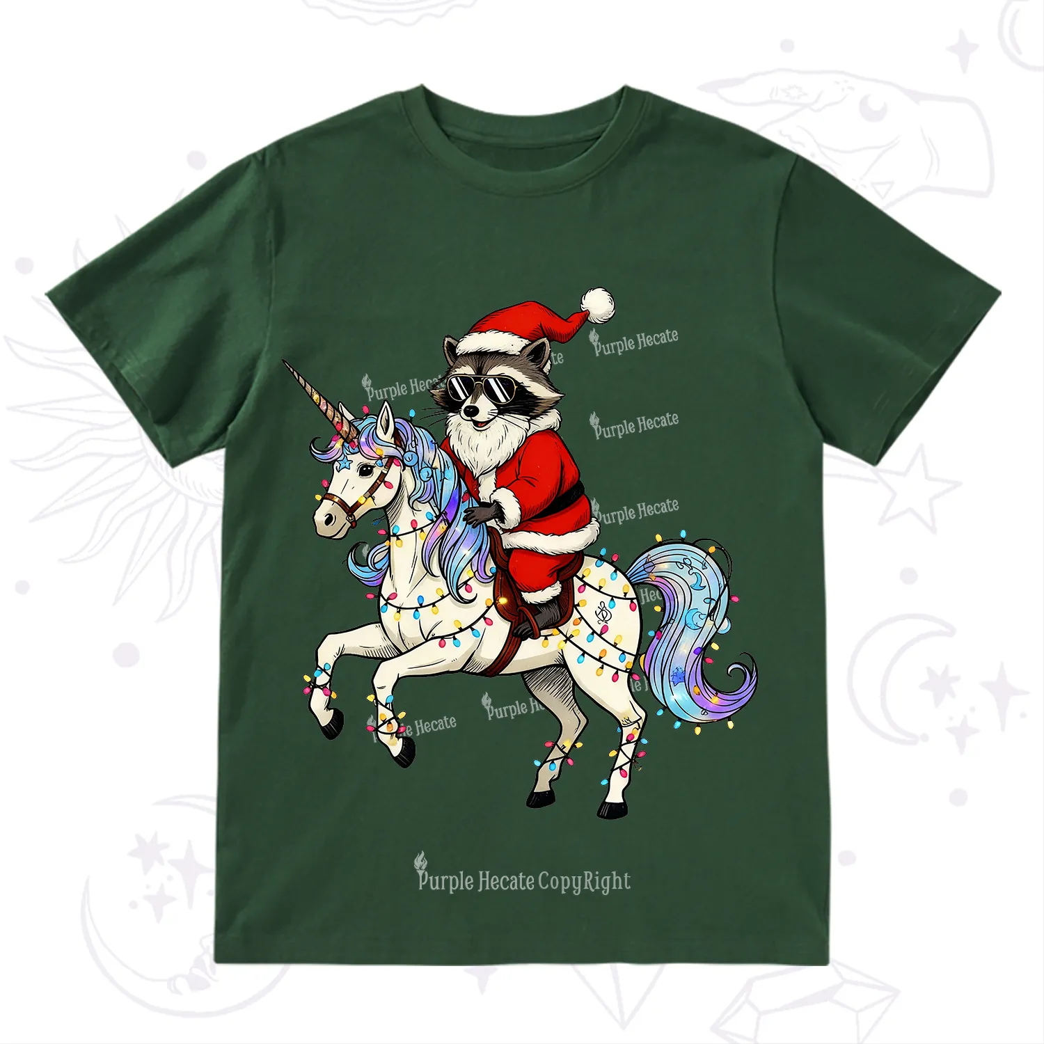 Purplehecate Santa Raccoon Riding Unicorn Tee Christmas T-Shirt