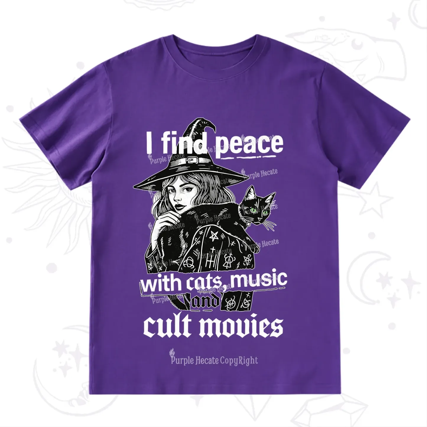 Purplehecate I Find Peace With Cats Music Cult Movies T-Shirt