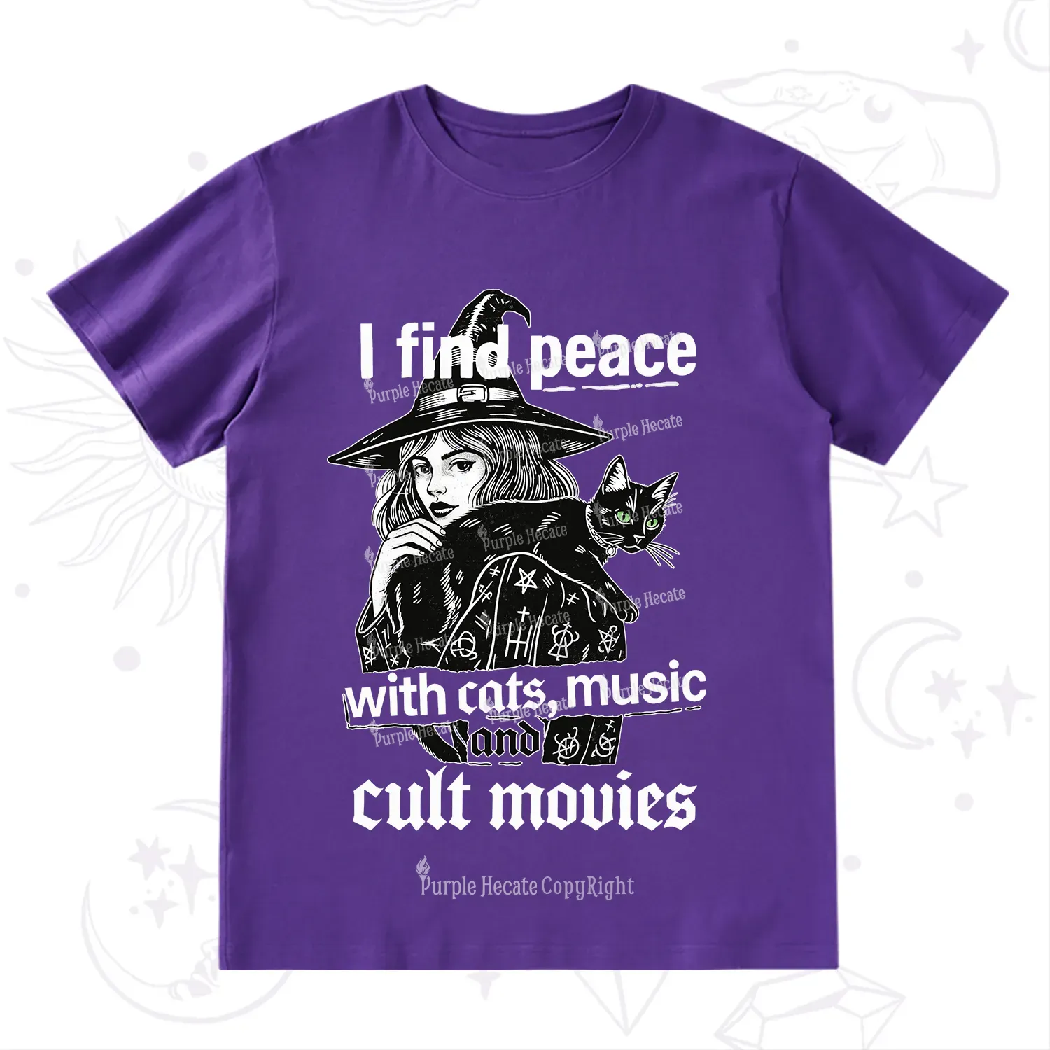 Purplehecate I Find Peace With Cats Music Cult Movies T-Shirt