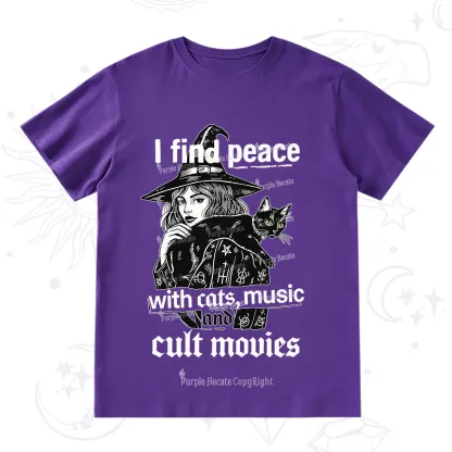 Purplehecate I Find Peace With Cats Music Cult Movies T-Shirt