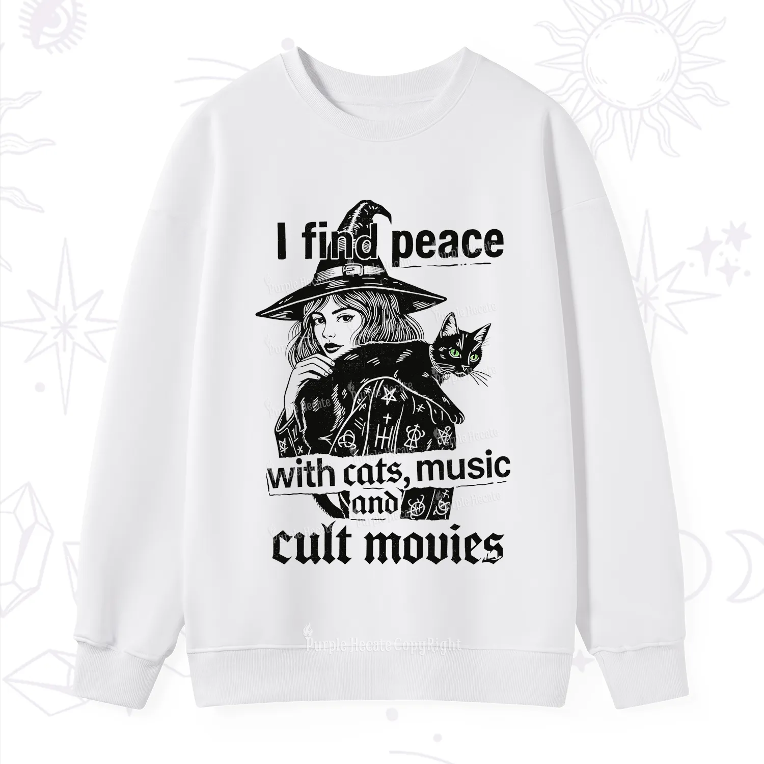 Purplehecate I Find Peace With Cats Music Cult Movies Sweatshirt