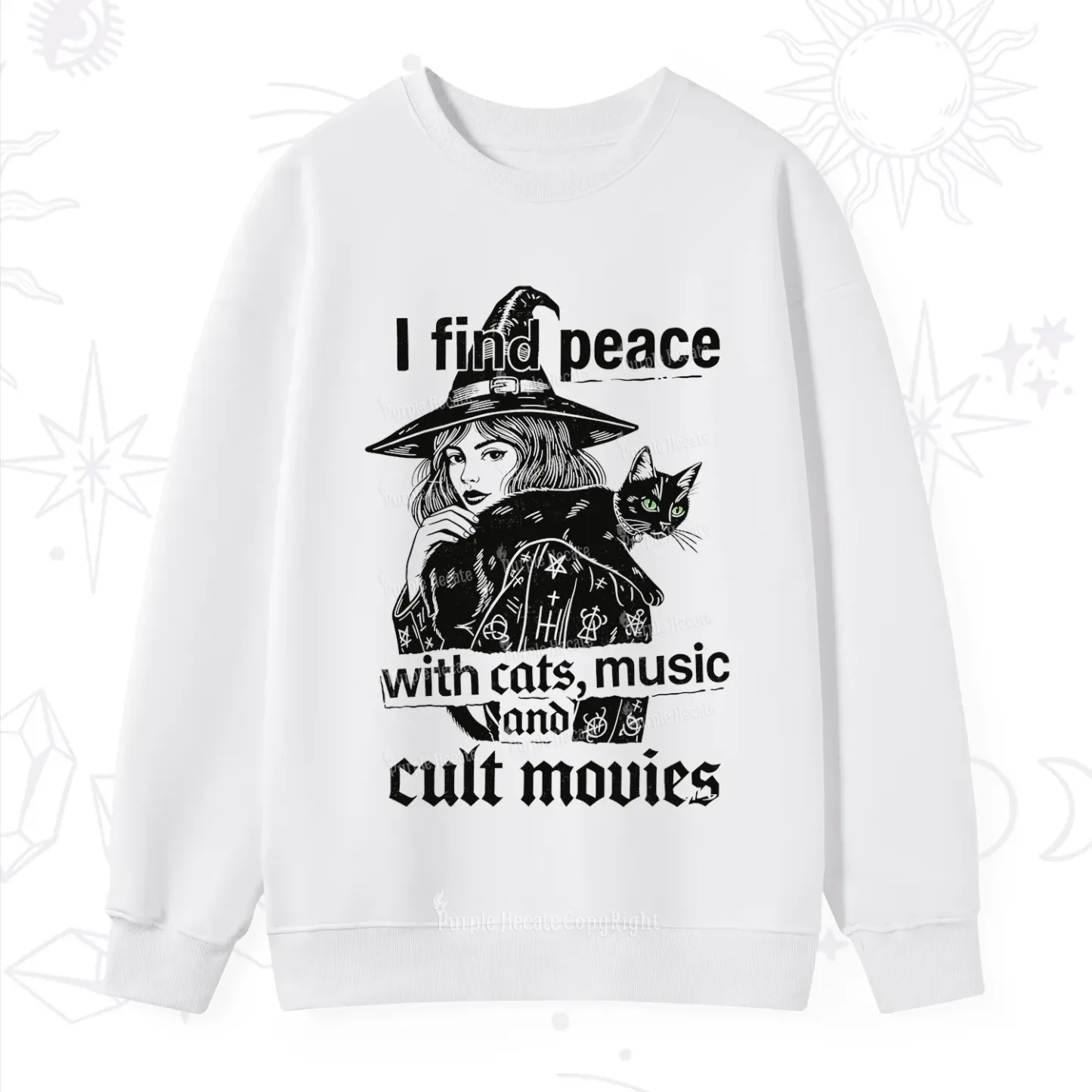Purplehecate I Find Peace With Cats Music Cult Movies Sweatshirt