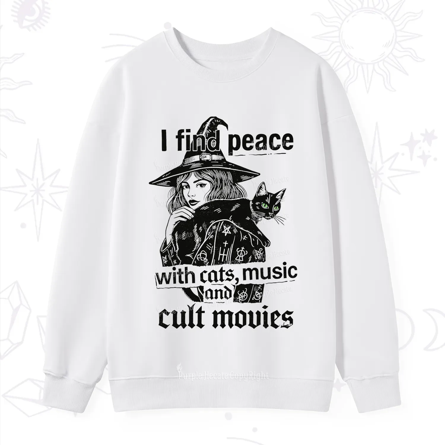 Purplehecate I Find Peace With Cats Music Cult Movies Sweatshirt