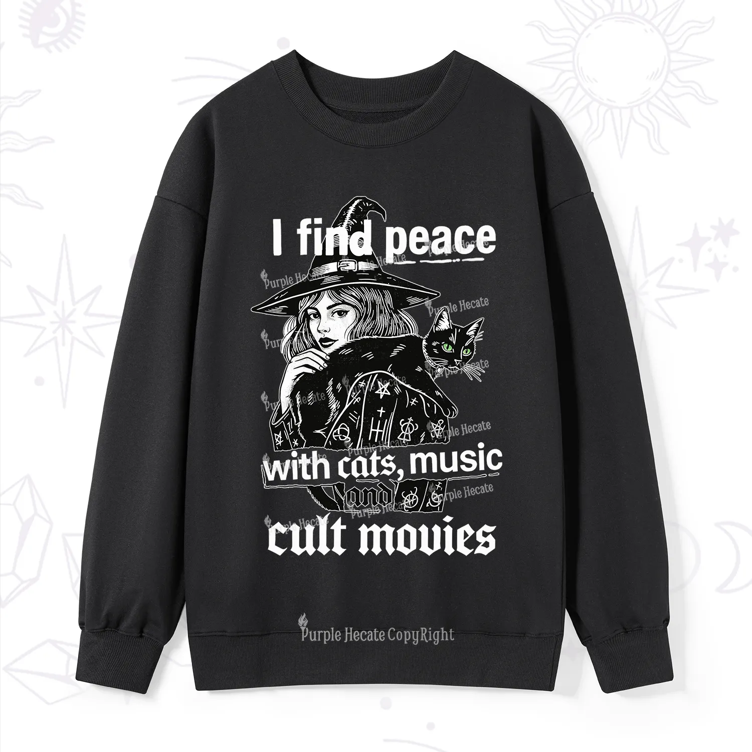Purplehecate I Find Peace With Cats Music Cult Movies Sweatshirt