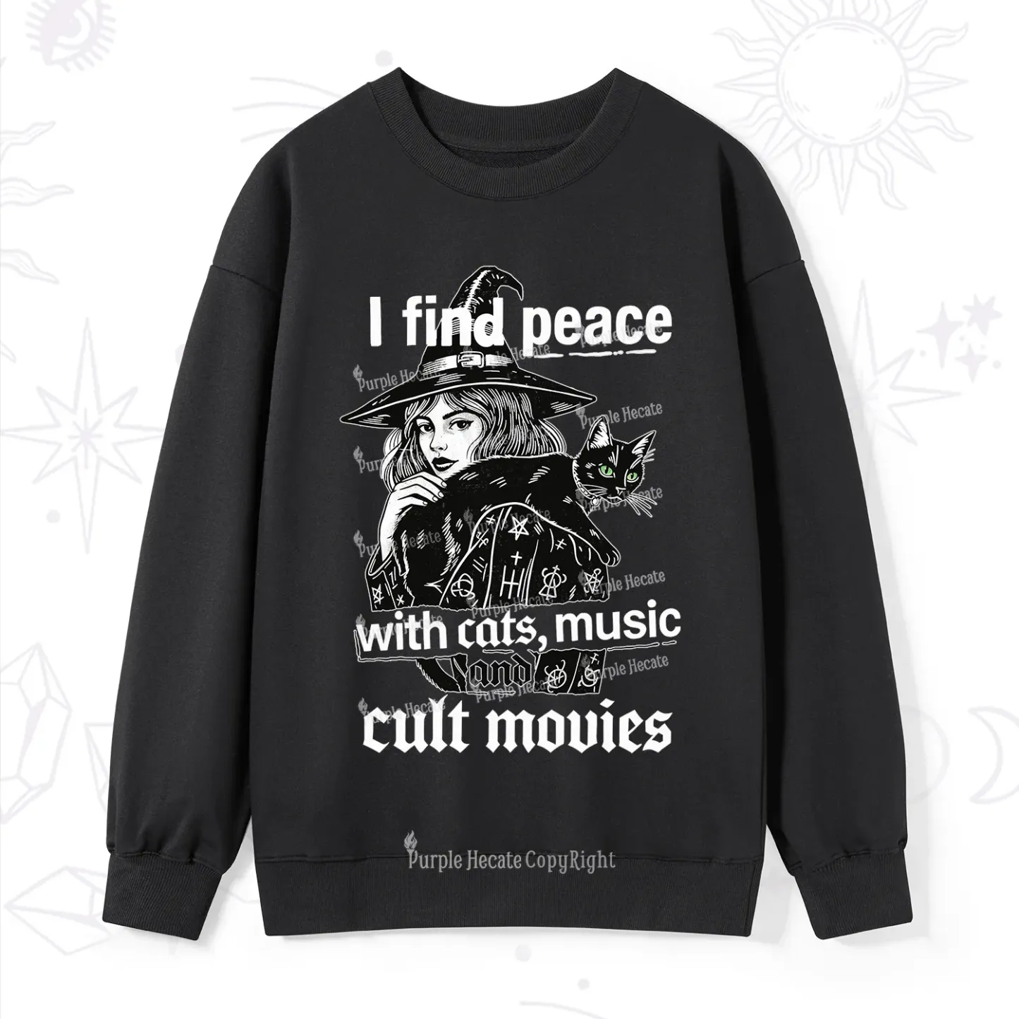 Purplehecate I Find Peace With Cats Music Cult Movies Sweatshirt