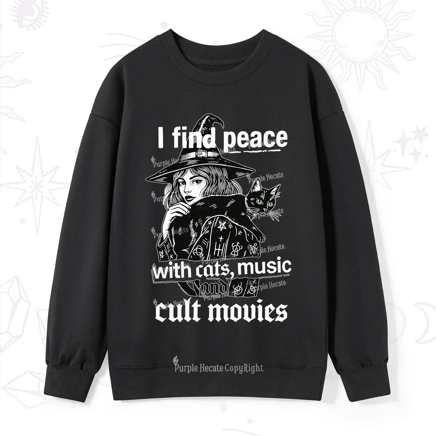 Purplehecate I Find Peace With Cats Music Cult Movies Sweatshirt