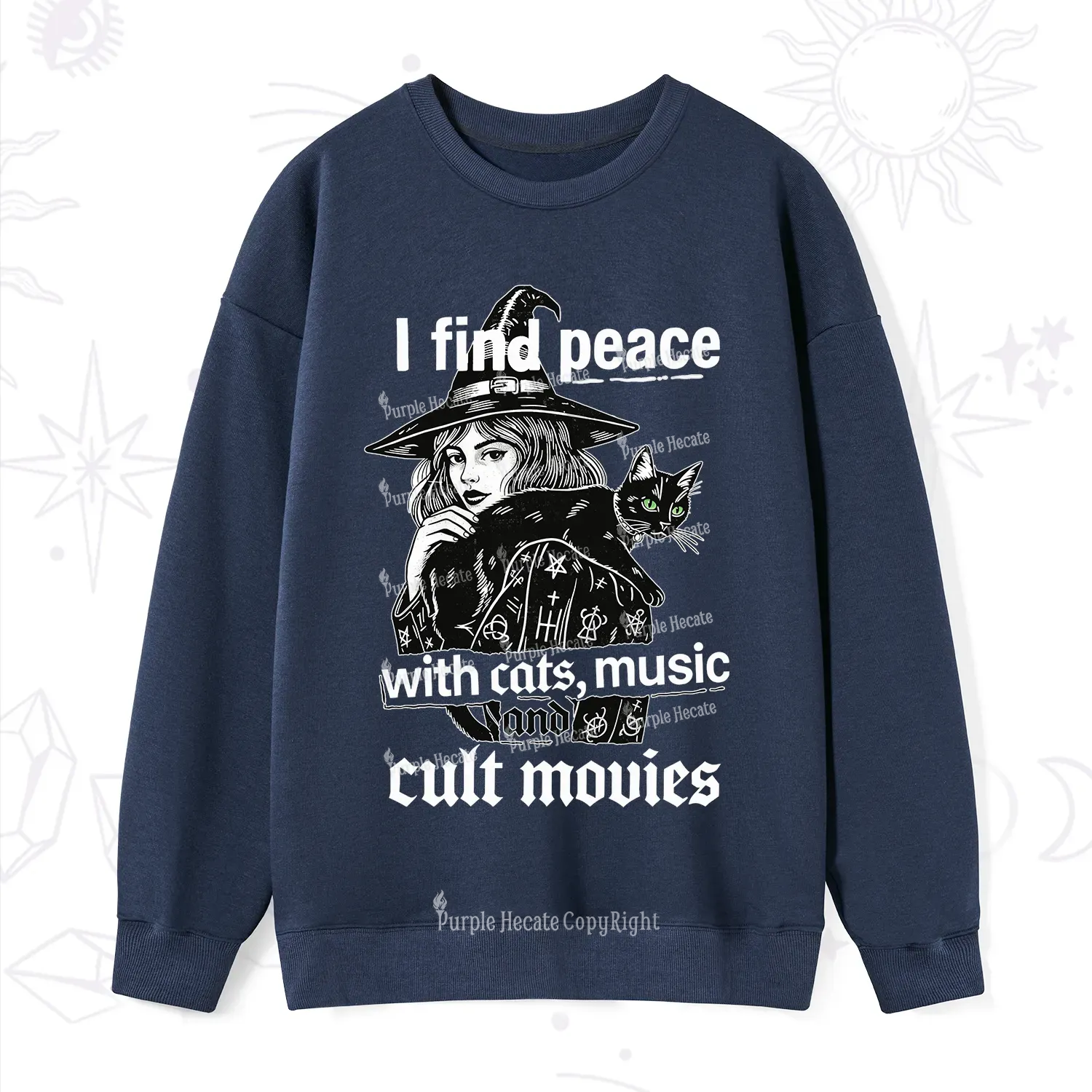 Purplehecate I Find Peace With Cats Music Cult Movies Sweatshirt